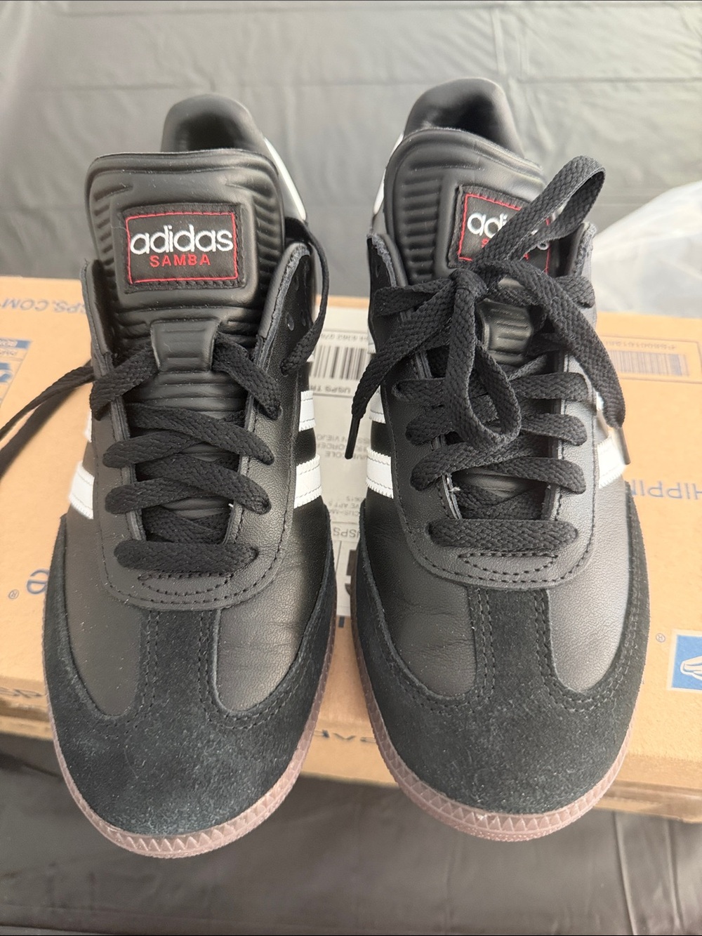 adidas Samba Black with White Stripes and Red Logo Men's Sneakers